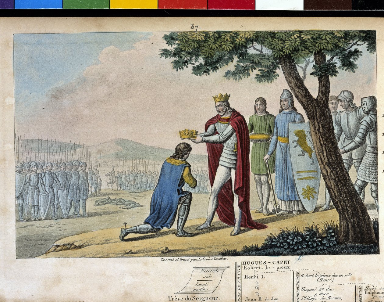 Henri I (1008 - 1060), capetiansk dynasti. Vinder af sin bror Robert le Vieux, han tilgav ham og gav ham hertugdømmet Bourgogne i 1016 - Designet og indgraveret af Ambroise Tardieu i 1825. af Ambroise Tardieu