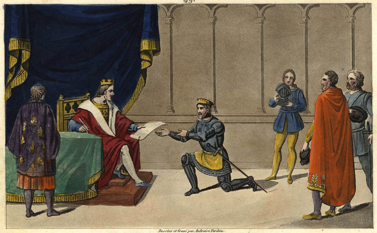 I 1327 omdannede Charles IV the Bel (1294-1328) Bourbons herredømme til et hertugpar (duche pairie) til fordel for lyskens søn af Robert de Clermont og barnebarn af Saint-Louis, Louis I. af Ambroise Tardieu