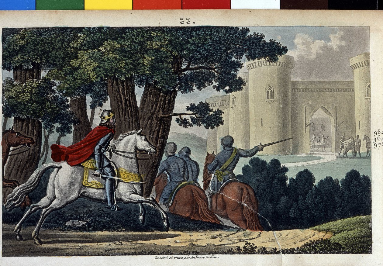 Lothaire (941-986), det merovingerske dynasti. Han kæmpede mod den tyske kejser Otton I og overraskede ham i Aachel.- Designet og indgraveret af Ambrose Tardieu i 1825. af Ambroise Tardieu