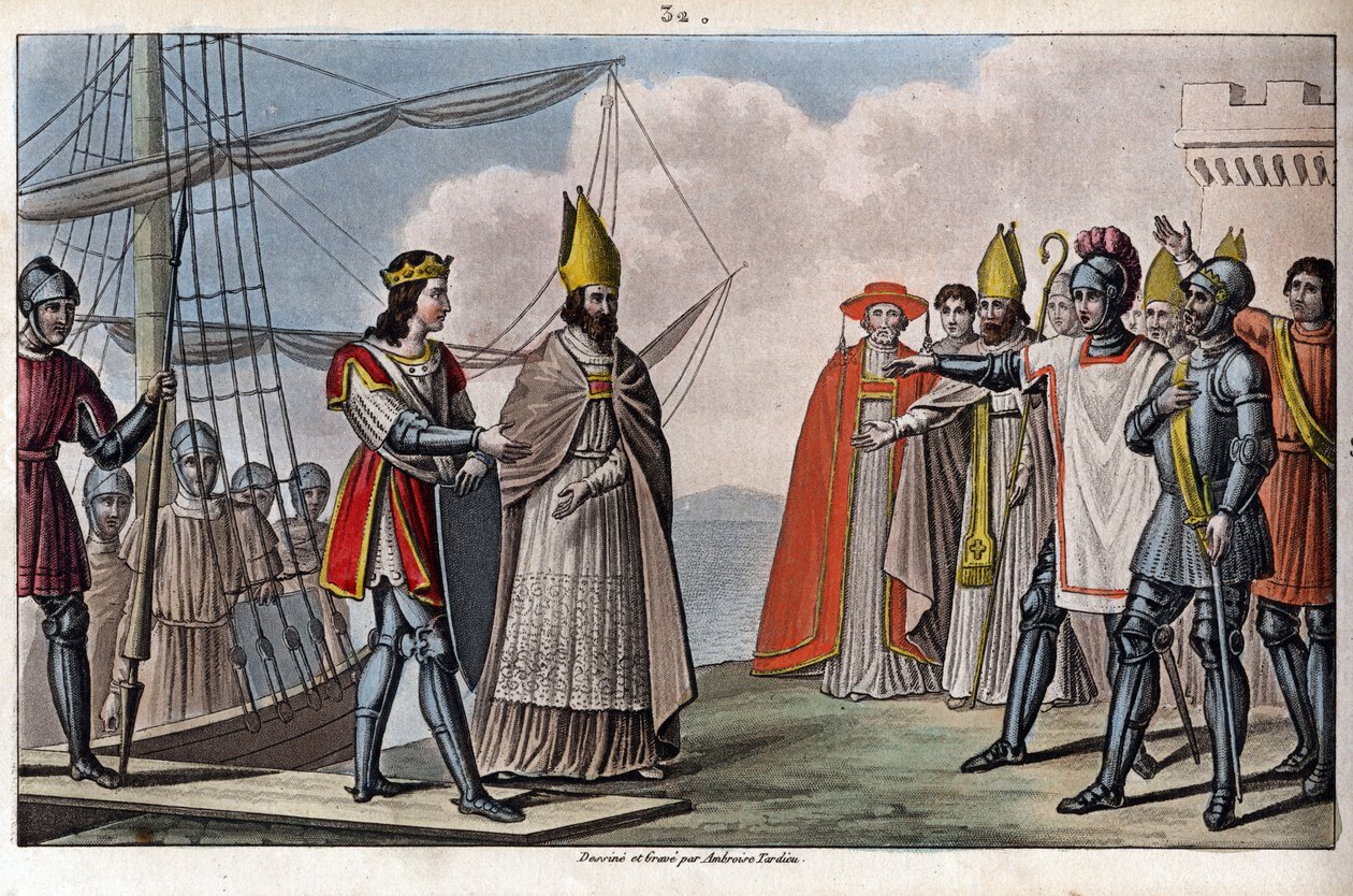 Louis IV af Outremer (oversøisk, oversøisk) (921-954), karolingisk dynasti. Han blev bragt tilbage fra England til Frankrig af Guillaume, Archeveque de Sens, for at genvinde under Hugues den Stores vejledning. - Tegn og grav af Ambroise Tardieu i 1825. af Ambroise Tardieu