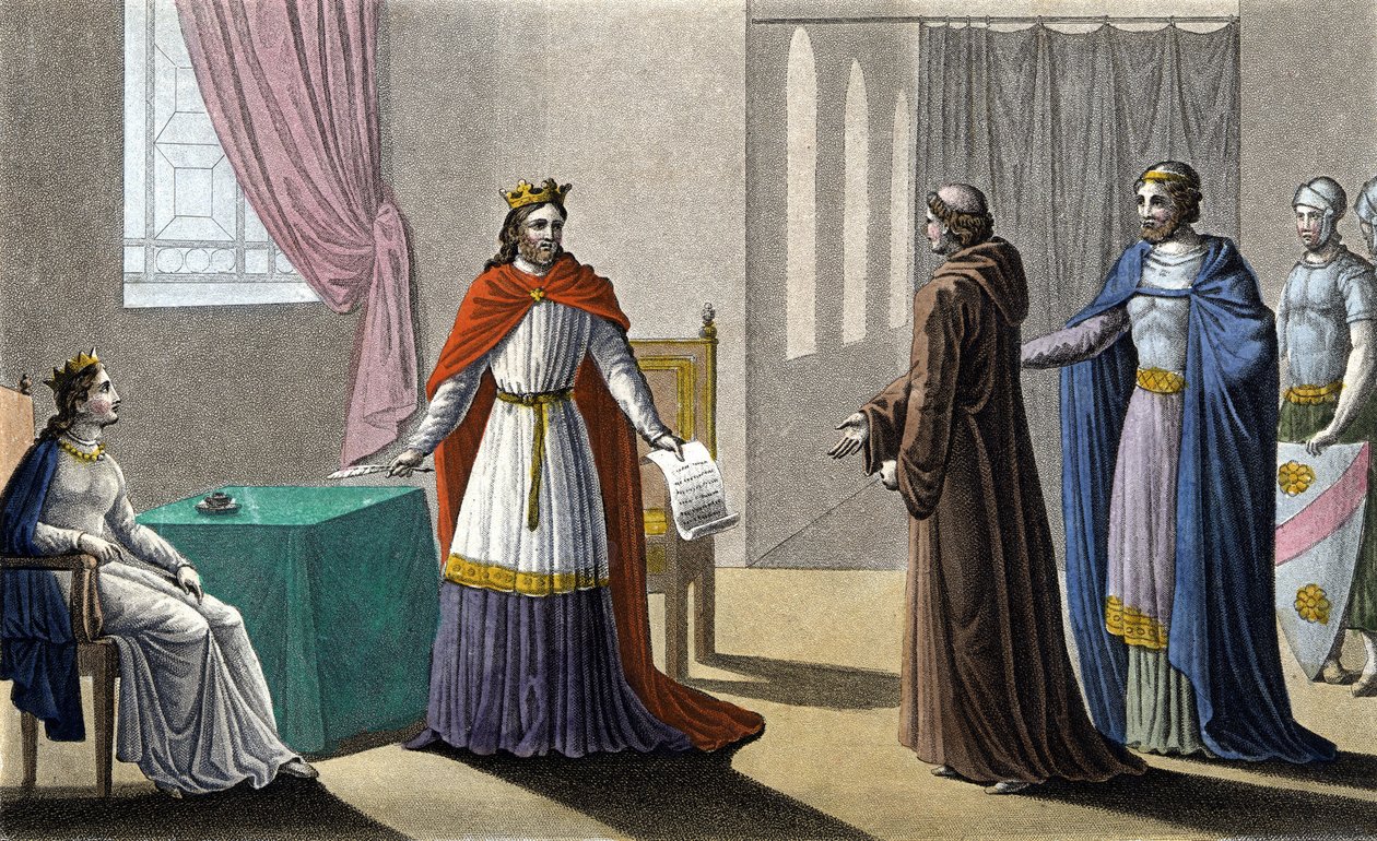 Ludvig VII begyndte det 2. korstog efter råd fra Saint Bernard de Clairvaux (San Bernardo di Chiaravalle) og på trods af modstand fra Abbé Suger, til hvem han overlod administrationen af kongeriget under hans fravær og dronning Alienor af Aquitaine. af Ambroise Tardieu