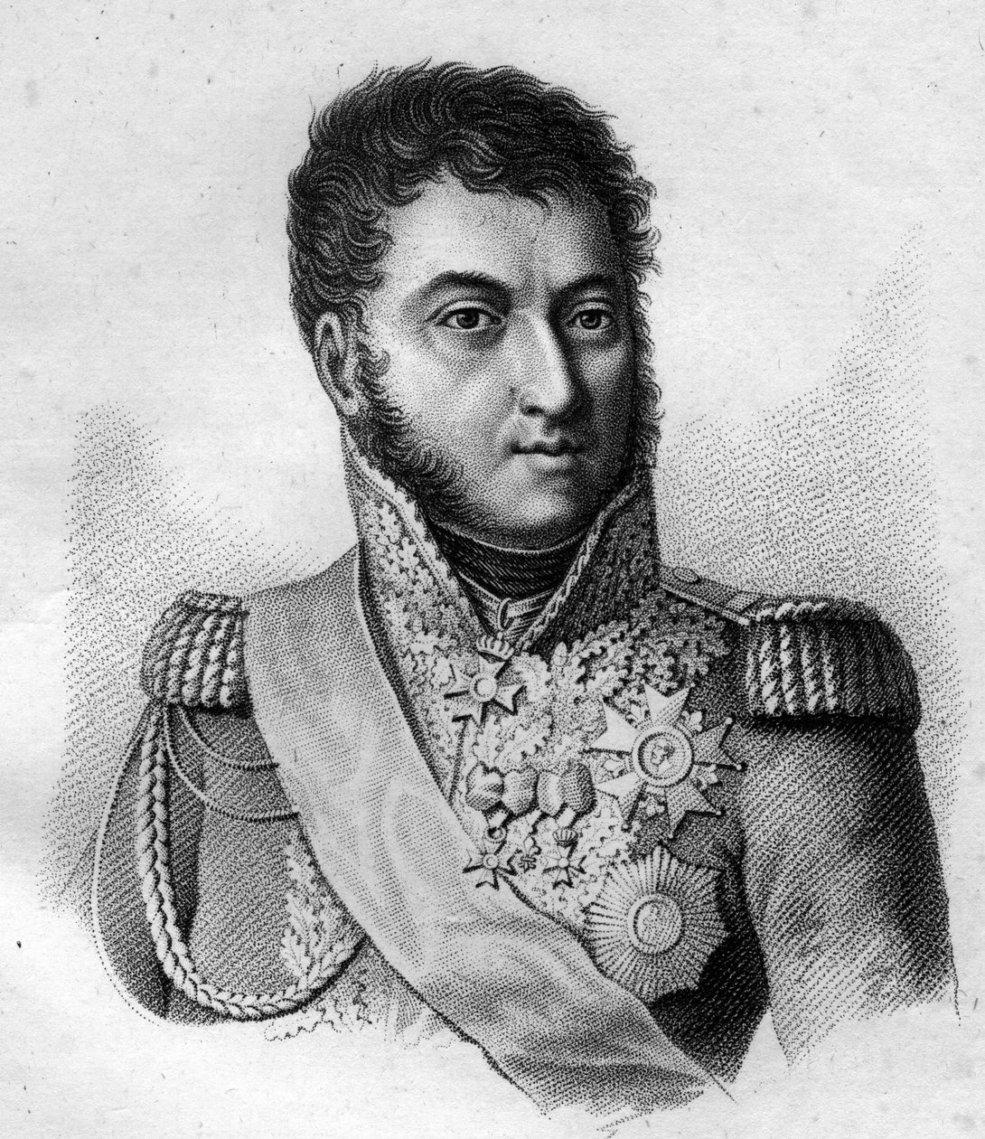 Marskal Suchet. Louis Gabriel (Louis-Gabriel) Suchet (1770-1826), hertug af Albufera Maréchal af Frankrig. i "Portrætter af de franske generaler efter franskmændenes sejre og erobringer"". Graveret af Ambroise Tardieu i 1818. Stella Collection. af Ambroise Tardieu