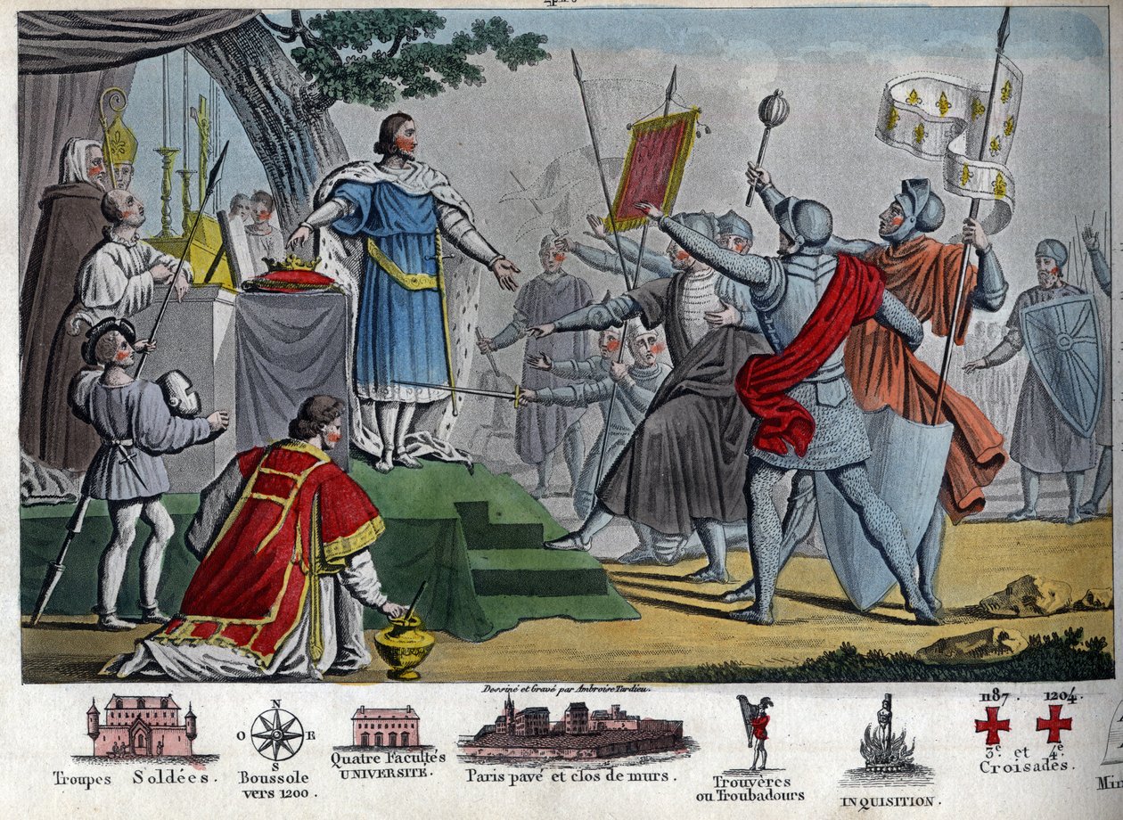 Filip II (1165-1223), kong Capetian, kendt som "Augustus", foreslår at give sin krone til sine soldater, hvis de er i stand til at beholde den en dag før slaget ved Bouvines, men alle foretrækker at beholde deres konge. Ved at vinde dette slag ødelagde Phi af Ambroise Tardieu