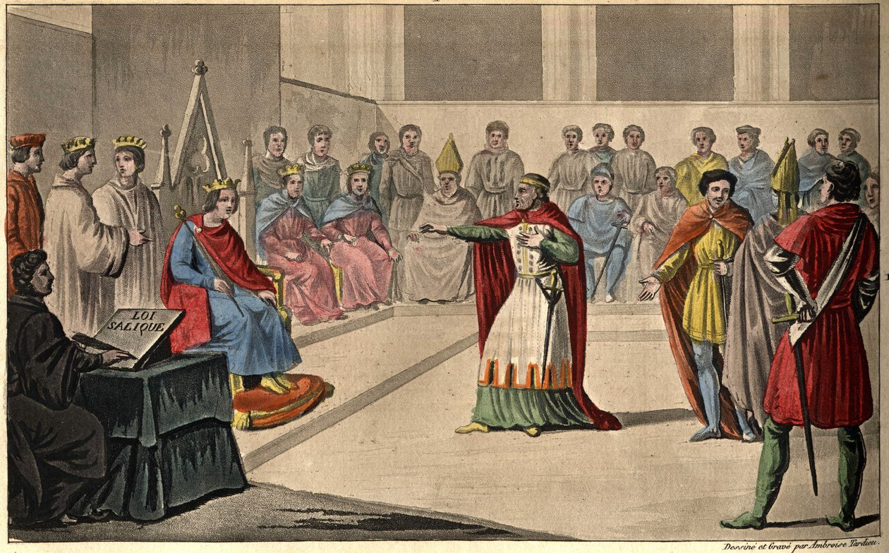 Filip V siger "Den lange" (1294-1322). Generalstaterne, indkaldt til Louvre, erklærede Philip V for konge og udelukkede fra kronen hans niece Jeanne i 1316; således anvender den saliske lov. Han efterfulgte John I posthumt. af Ambroise Tardieu