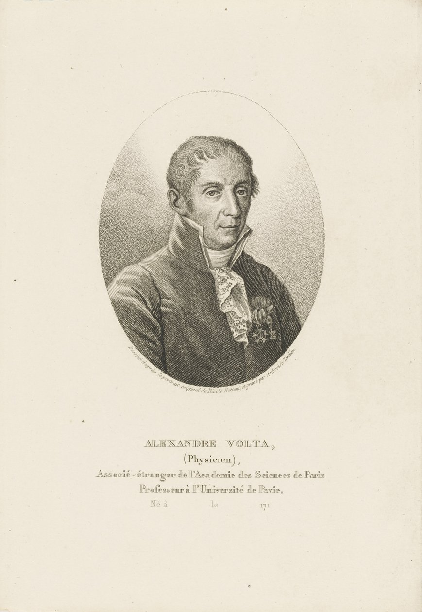 Portræt af Alessandro Volta 1745-1827, ca 1820. af Ambroise Tardieu