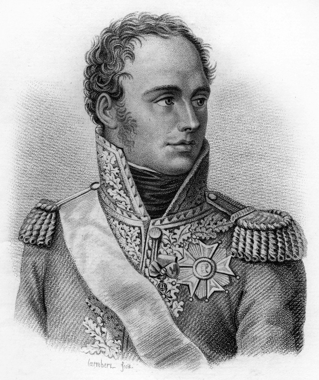 Portræt af Eugene Rose de Beauharnais, kendt som Prins Eugene (1781-1824), vicekonge af Italien - i "Portrætter af franske generaler efter franskmændenes sejre og erobringer"". Graveret af Ambroise Tardieu i 1818. Stella Collection. af Ambroise Tardieu
