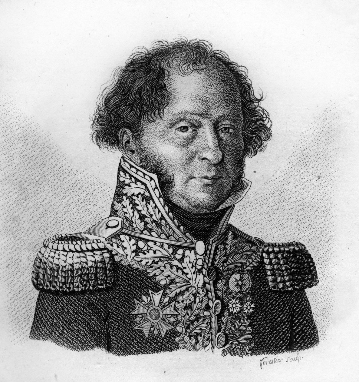 Portræt af general Gabriel BARBOU DECOURRIERES (1770 - 1839) - i "Portrætter af franske generaler efter franskmændenes sejre og slag". Graveret af Ambroise Tardieu i 1818. Stella Collection. af Ambroise Tardieu