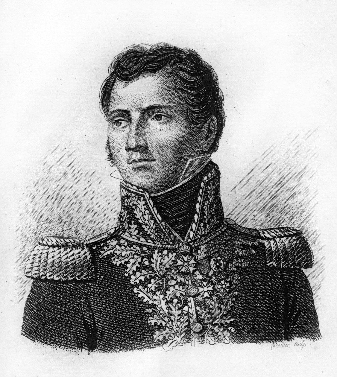 Portræt af general Pierre François Joseph du CREUX Farin 1770-1835.- i” Portrætter af de franske generaler efter franskmændenes sejre og erobringer””. Graveret af Ambroise Tardieu i 1818. Stella Collection. af Ambroise Tardieu