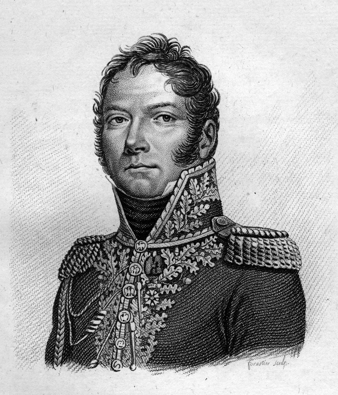 Portræt af Paul Jean Baptiste Poret de Morvan (1777-1834) General de brigade- i ""Portrætter af franske generaler efter franskmændenes sejre og erobringer"". Grav af Ambroise Tardieu i 1818. Stella Samling. af Ambroise Tardieu