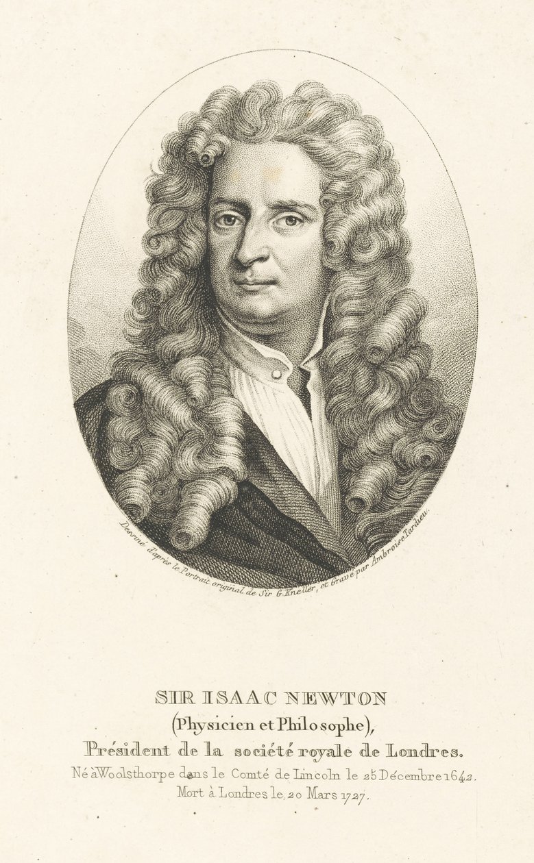 Portræt af Sir Isaac Newton 1642-1727, ca. 1830-1840. af Ambroise Tardieu