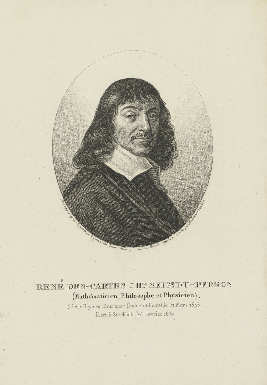 Portræt af filosoffen René Descartes 1596-1650, ca 1820. af Ambroise Tardieu