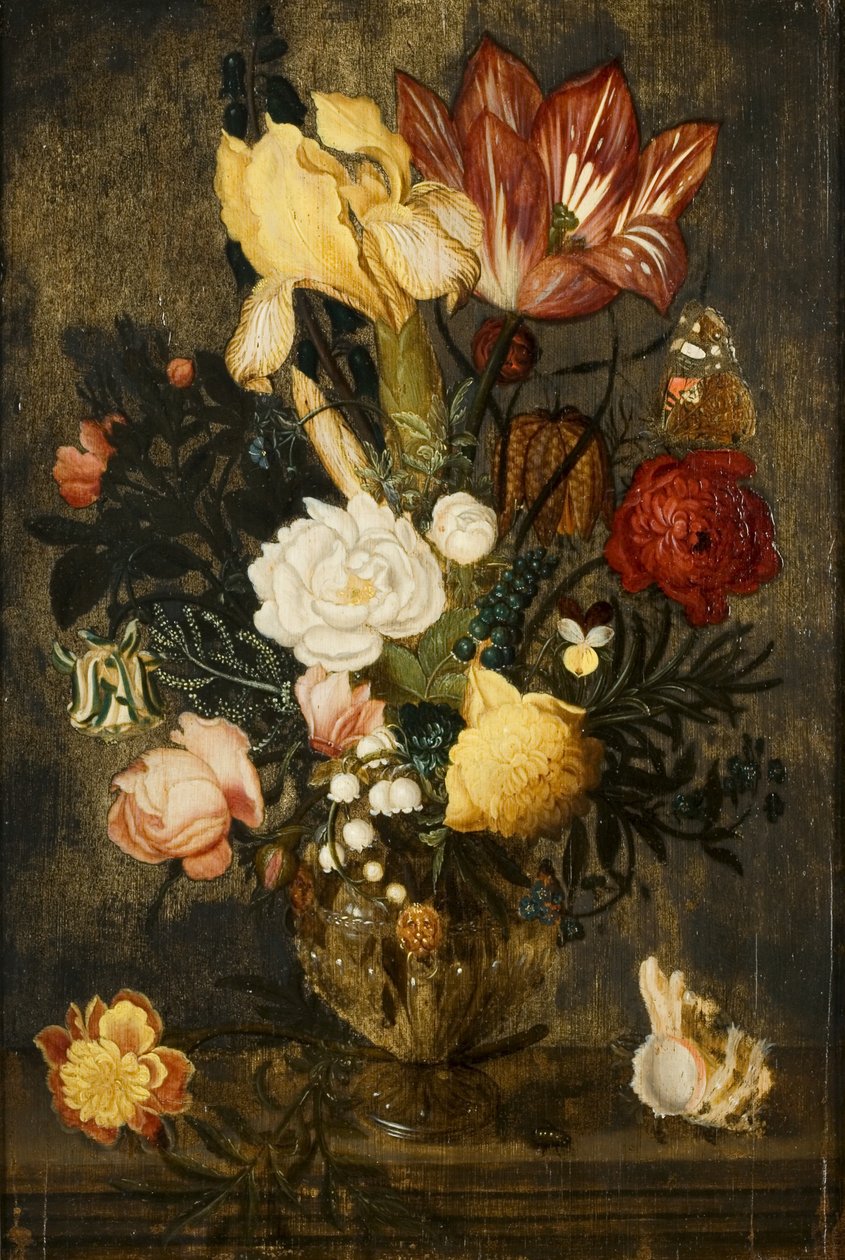Blomster i en vase med løvemasker af Ambrosius the Elder Bosschaert
