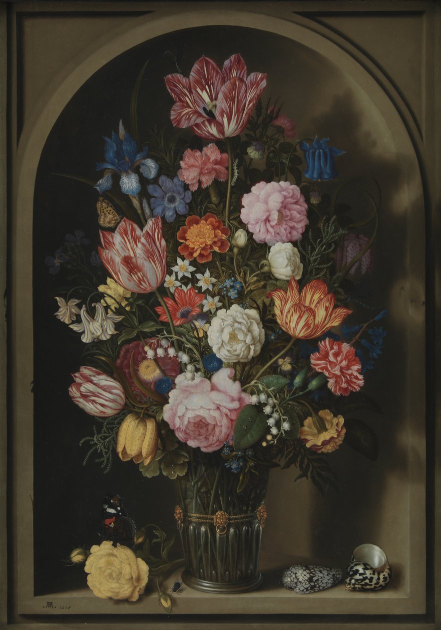 Buket blomster i en steniche af Ambrosius the Elder Bosschaert