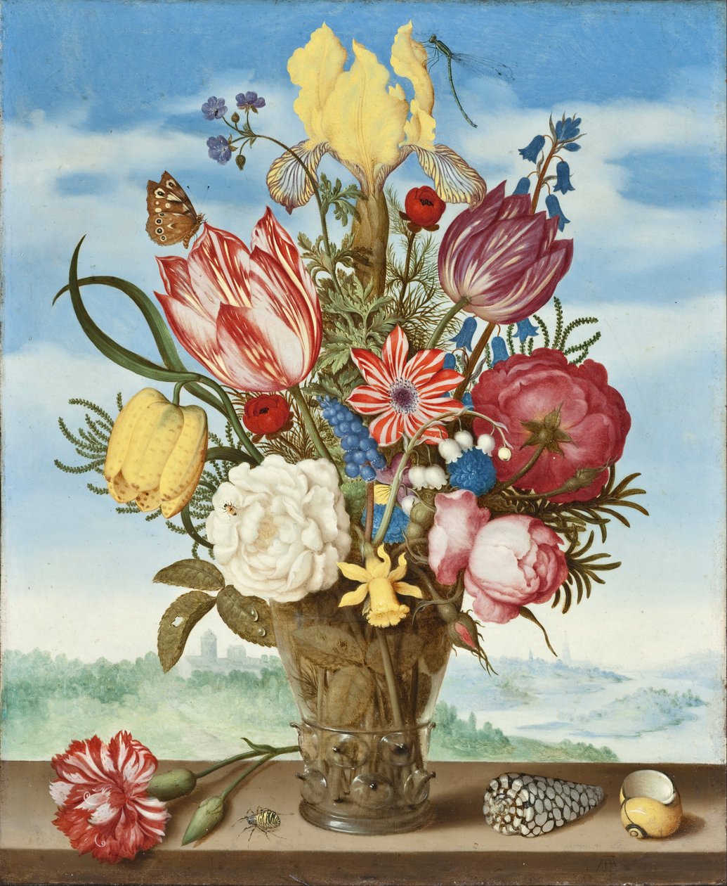 Buket blomster på en afsats af Ambrosius the Elder Bosschaert