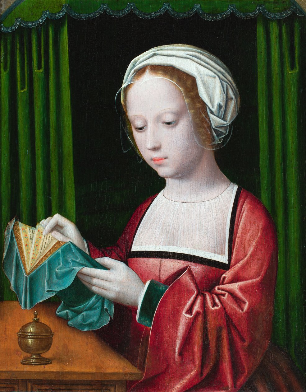 Magdalenlæsningen (olie på panel) af Ambrosius (follower of) Benson