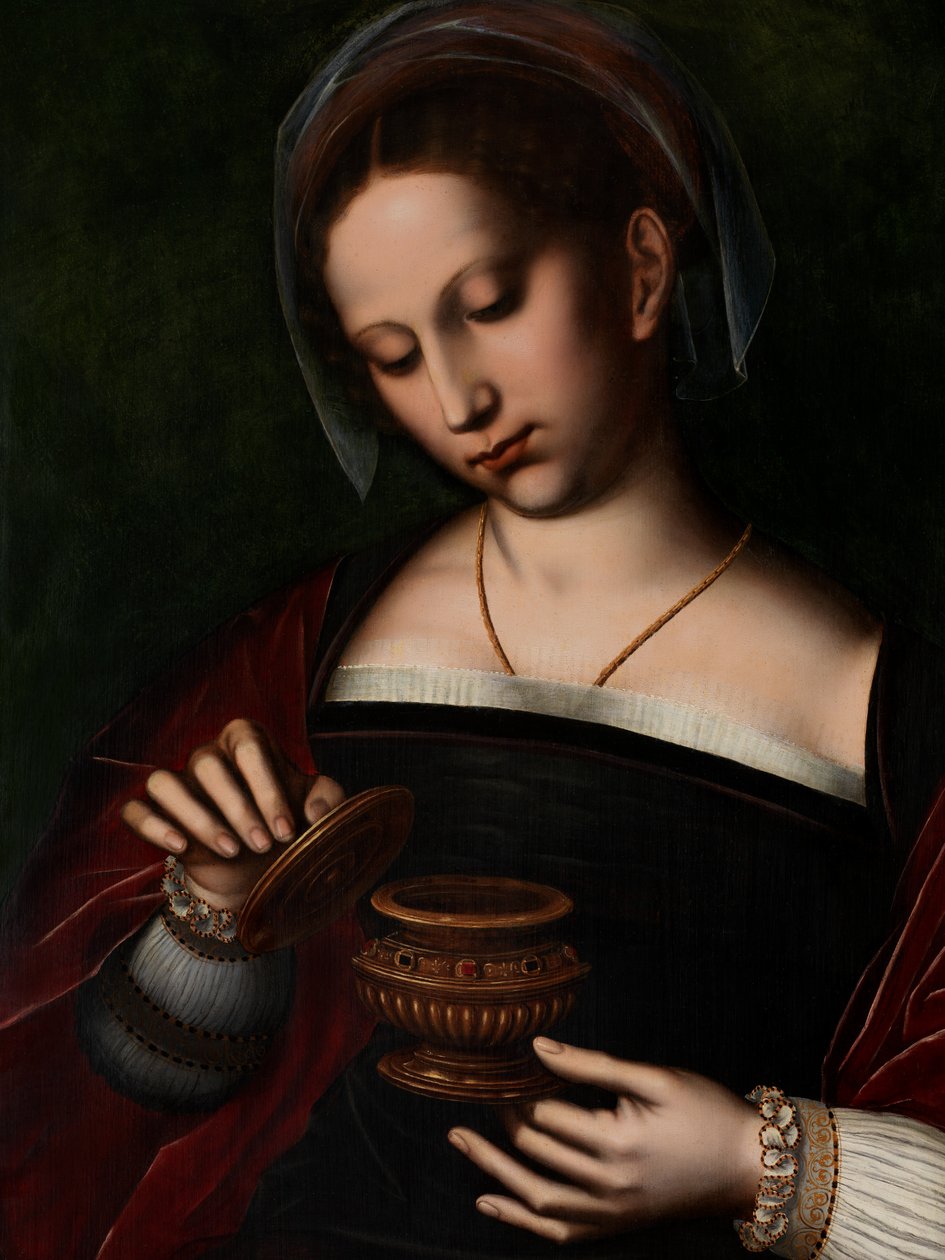 Detalje af Maria Magdalena (olie på lærred) af Ambrosius Benson