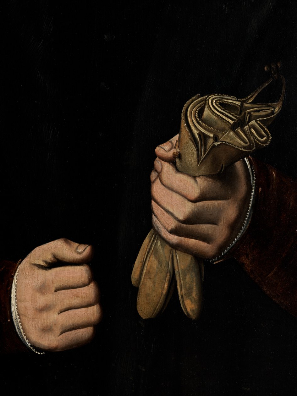 Detalje af portræt af Otho Stochoven (olie på panel) af Ambrosius Benson