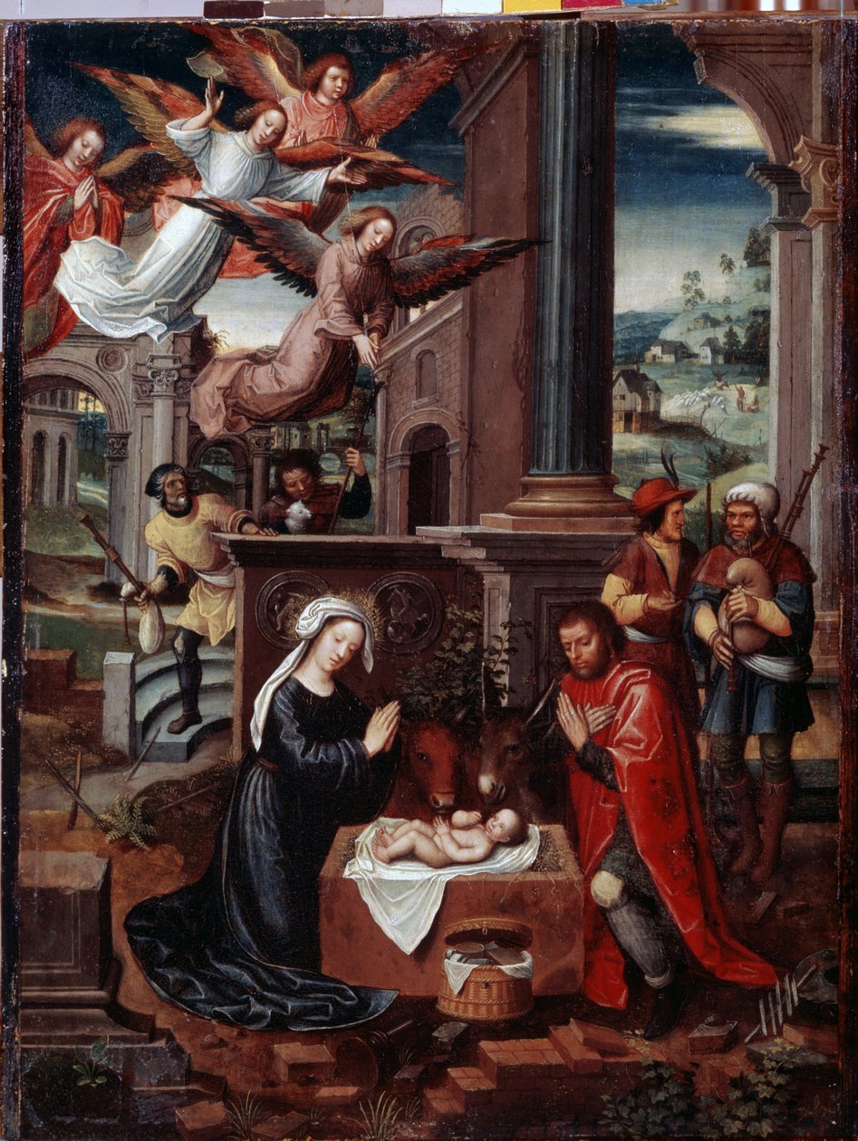 ""Fødselskirken"" Maleri af Ambrosius Benson (1495-1550) Eremitagemuseet fra det 16. århundrede, Sankt Petersborg af Ambrosius Benson