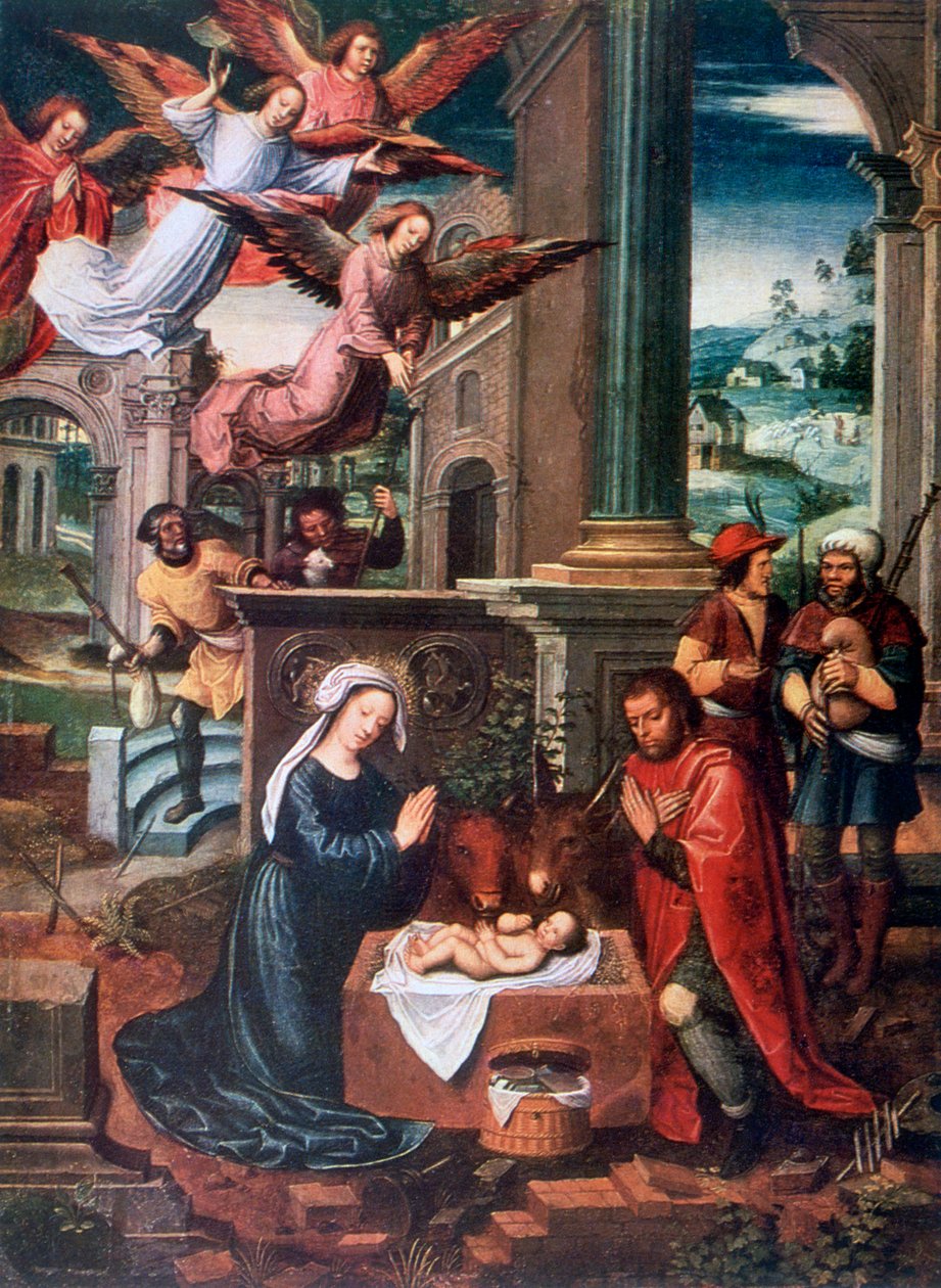 Fødselen, c1500-1550 af Ambrosius Benson