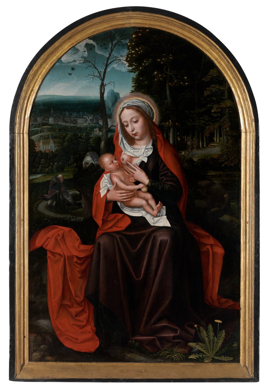 Resten på flugten til Egypten (olie på panel) af Ambrosius Benson