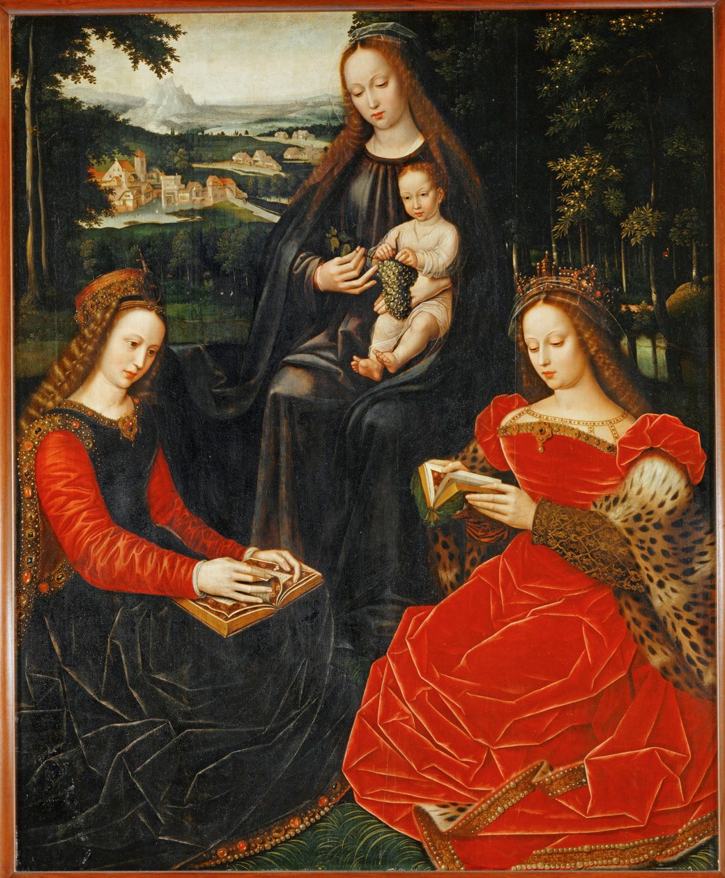 Jomfru og barn med Sankt Katarina og Sankt Barbe ... af Ambrosius Benson