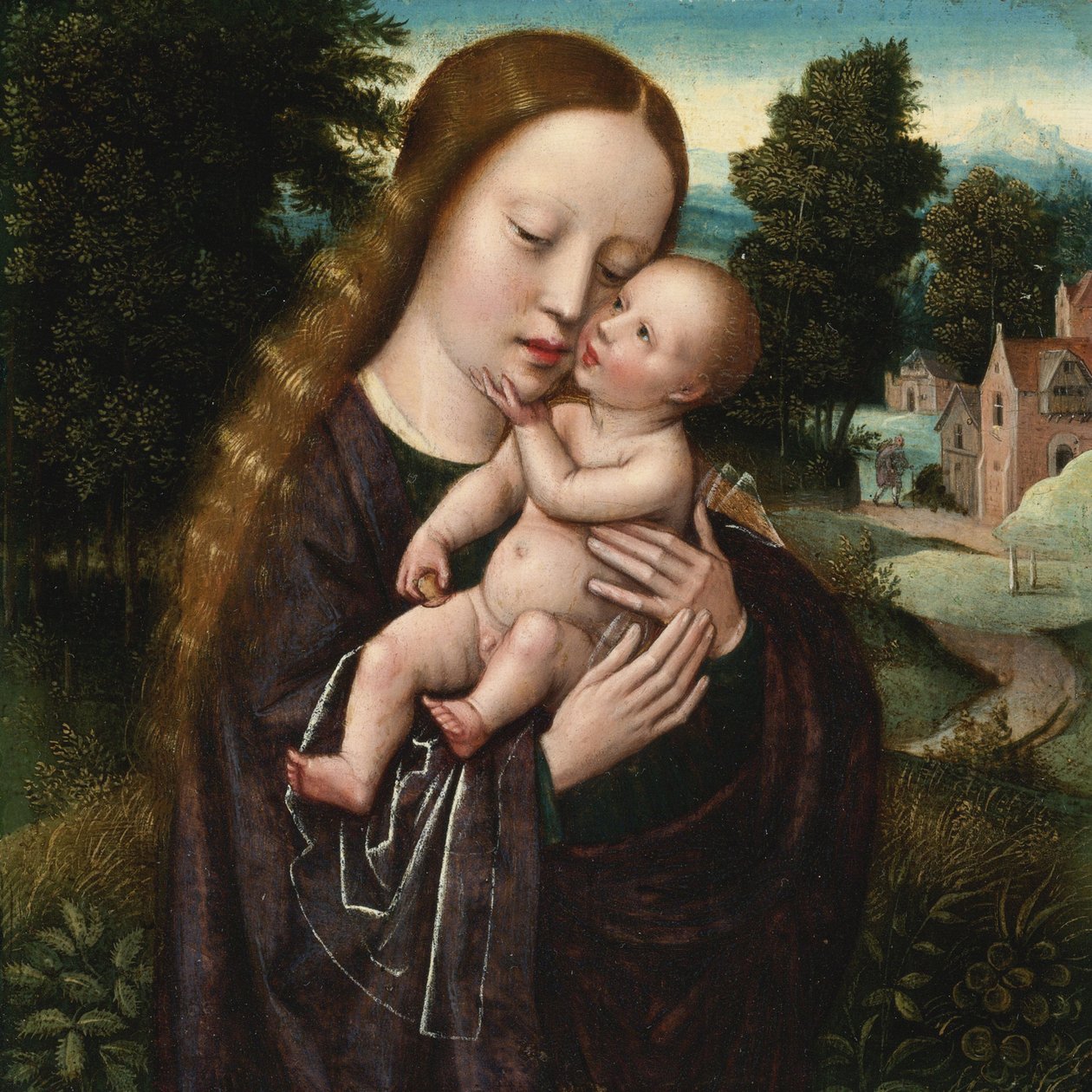 Jomfru og barn - Ambrosius Benson (1495-1550). Olie på træ. Mål: 14,5x14,5 cm. Privat samling af Ambrosius Benson