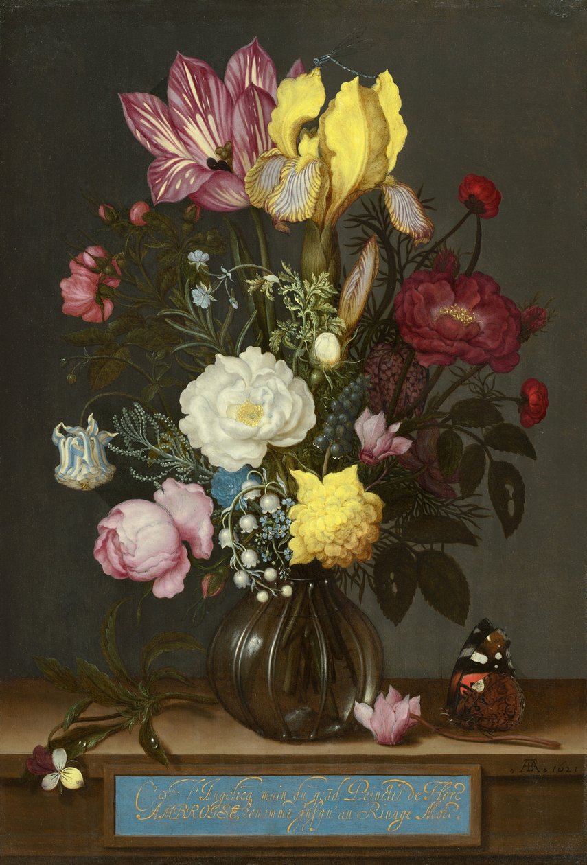Buket blomster i en glasvase, 1621. af Ambrosius Bosschaert the Elder