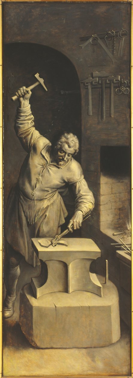Saint Eligius i sit værksted (olie på panel) af Ambrosius the Elder Francken or Franck