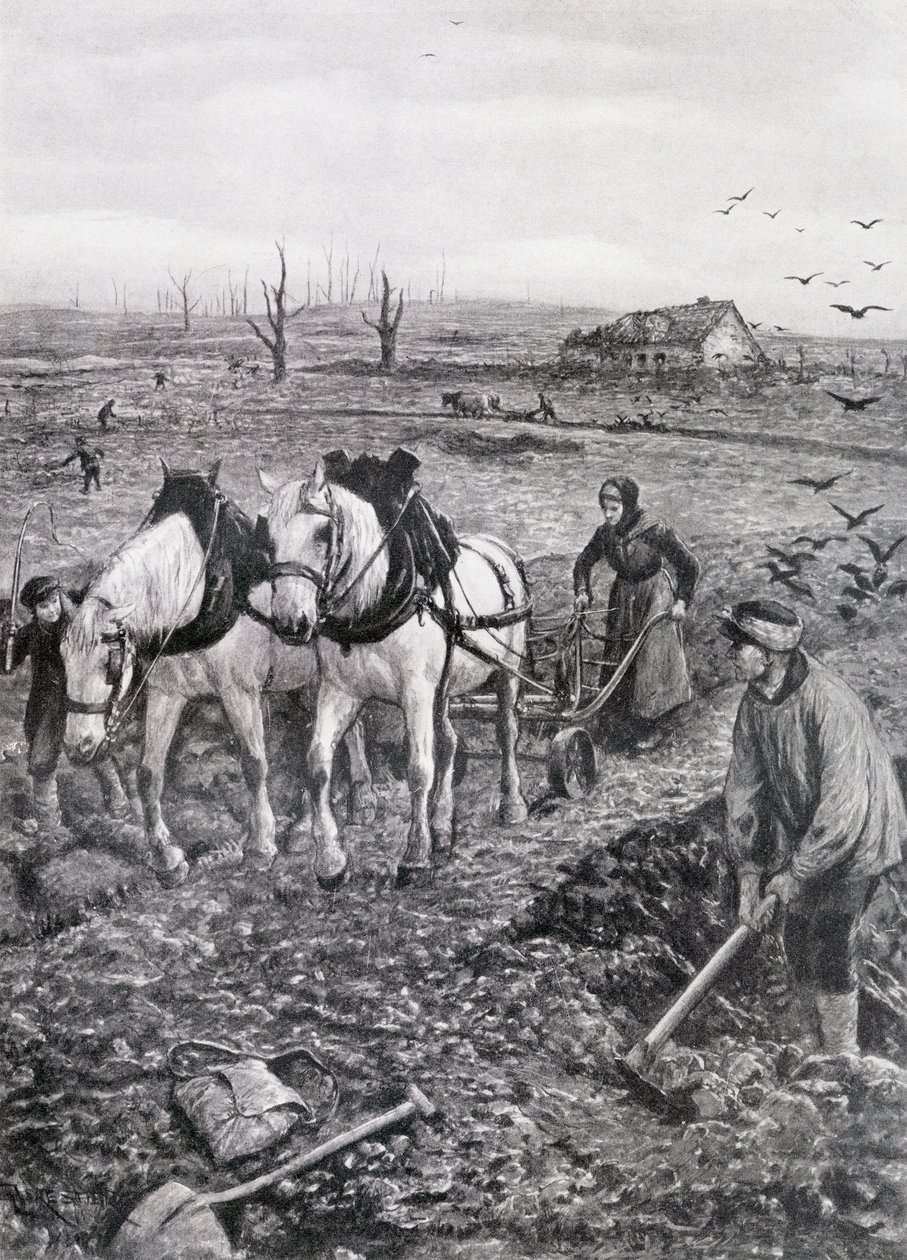 Farmers working Ruined Fields, 1918 (halvtoneavis) af Amedee Forestier