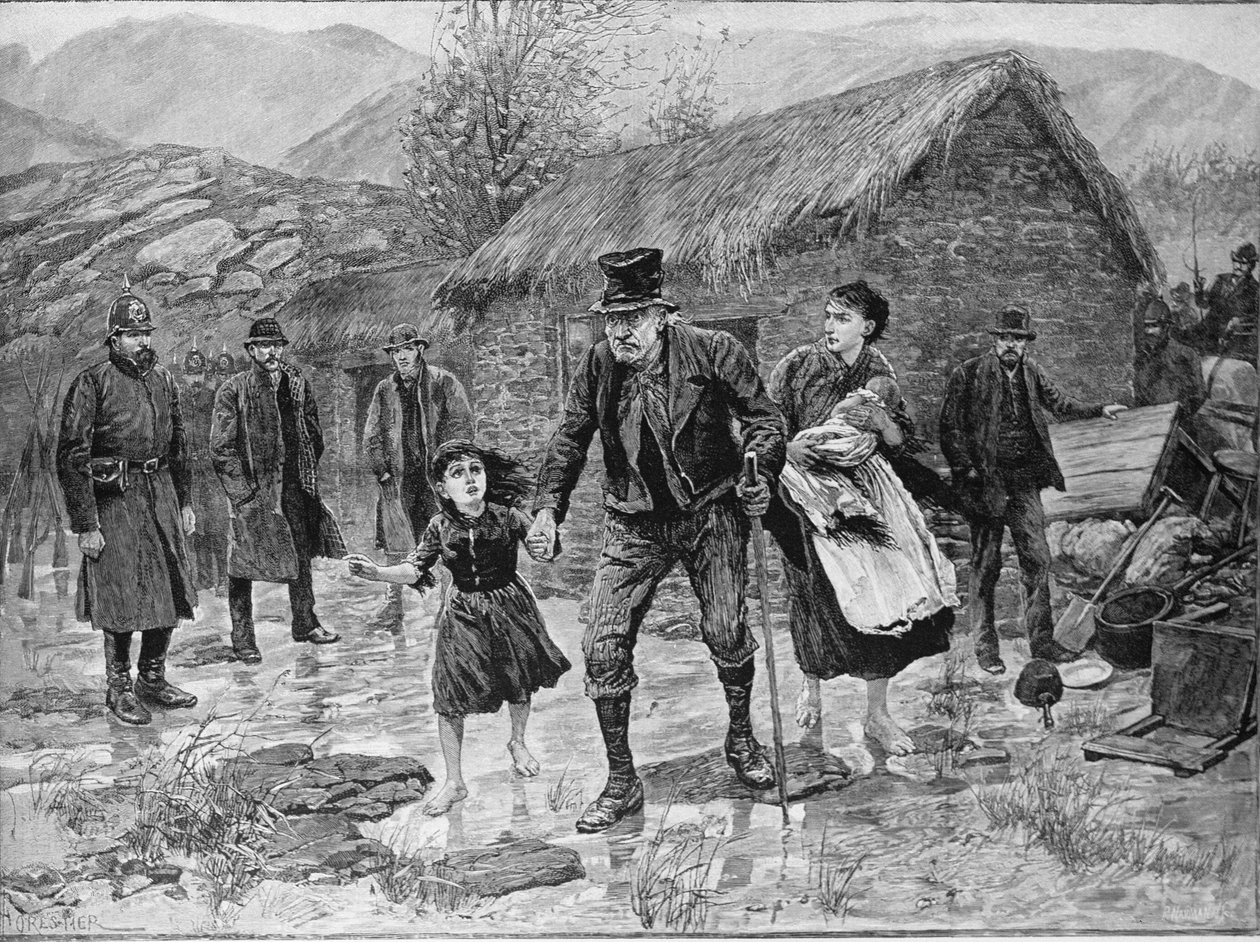 Scene ved en irsk udsættelse i County Kerry, fra 