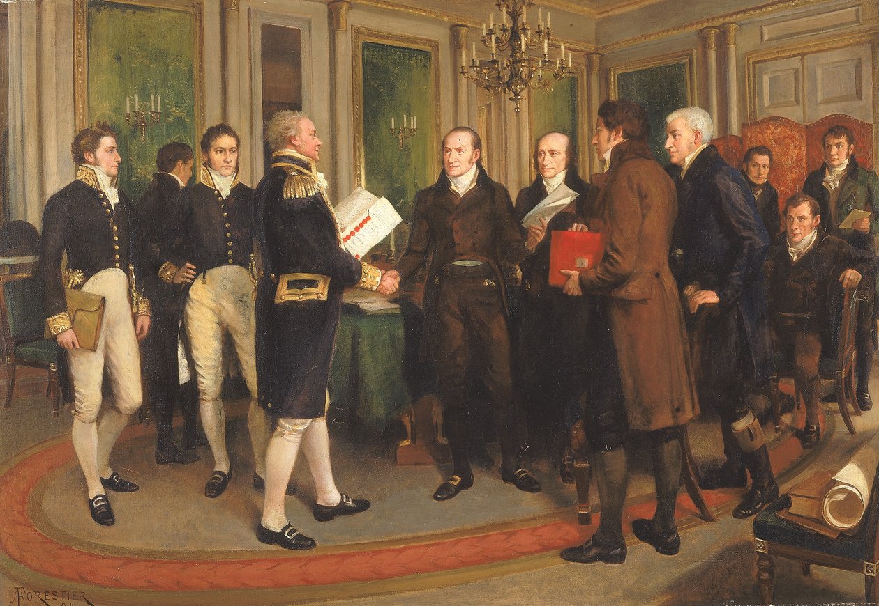 Underskrivelsen af Gent-traktaten, juleaften, 1814, 1914 af Amedee Forestier