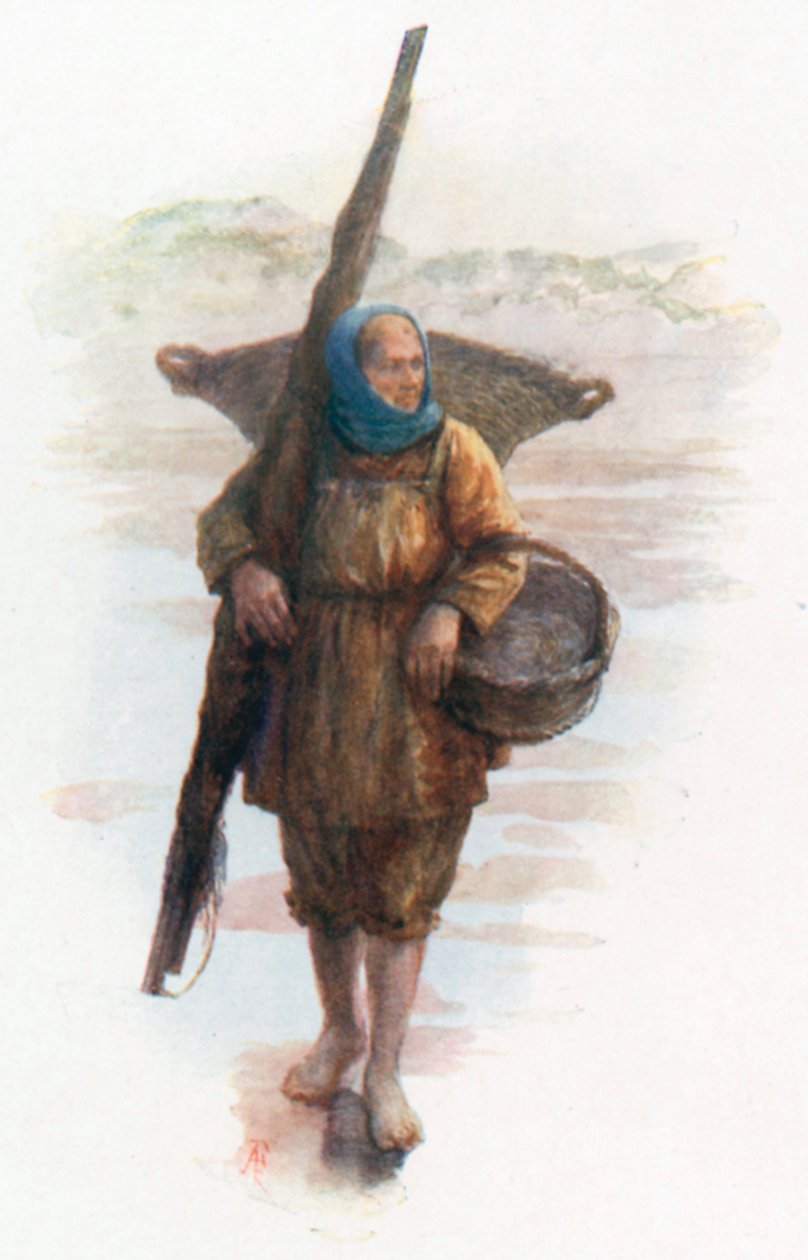 A Shrimper, Coxyde (farvelitografi) af Amedee (after) Forestier