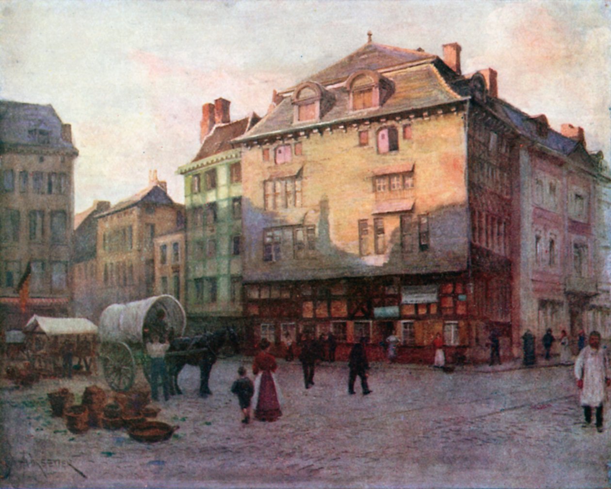 Det gamle hus på Quai de la Goffe, Liege (farvelitografi) af Amedee (after) Forestier