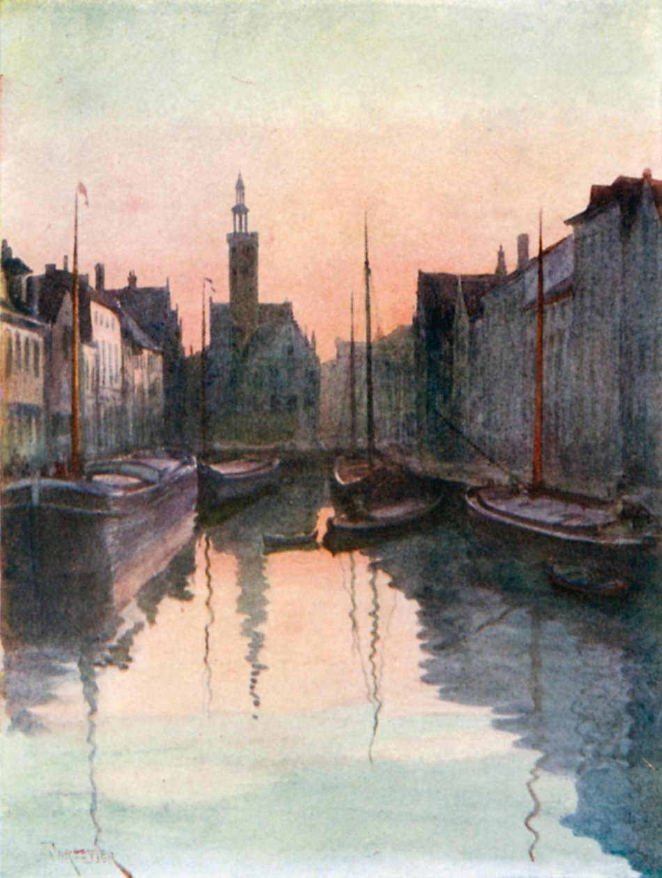 Quai du Miroir, Brügge (farvelitografi) af Amedee (after) Forestier