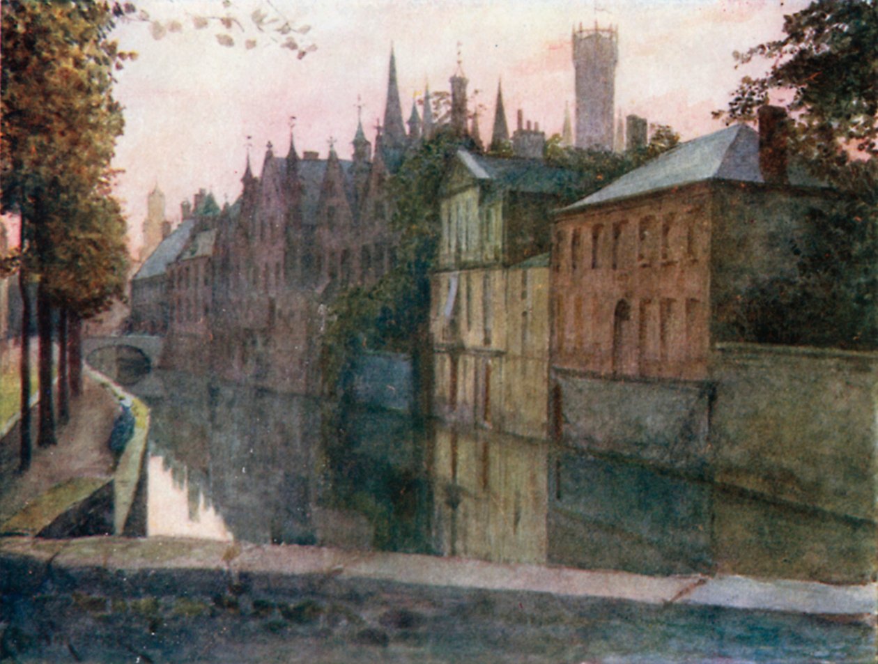 Udsigt over Palais du Franc, Brugge (farvelitografi) af Amedee (after) Forestier