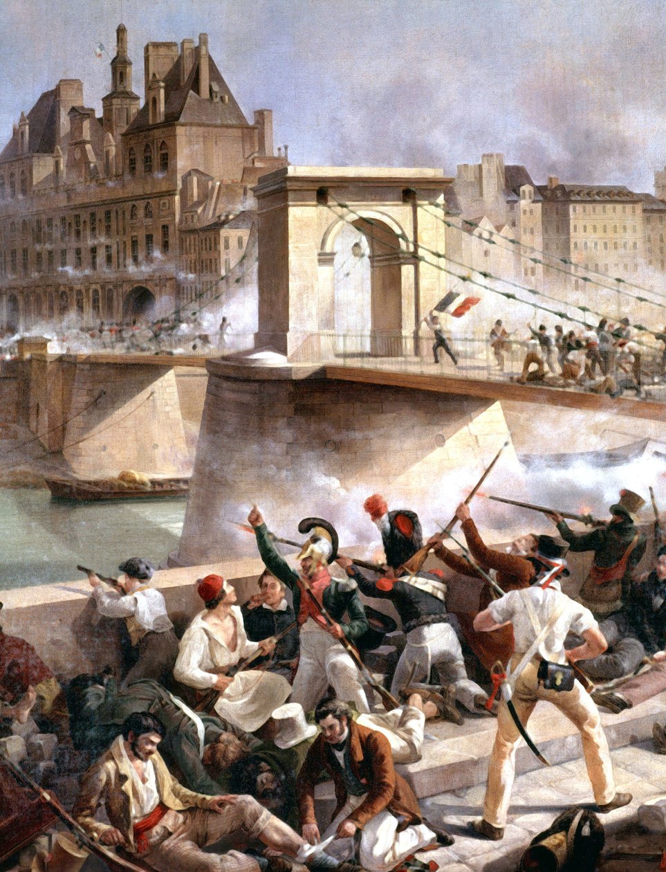 Arcole bridge, Capture of Paris rådhus den 28. juli af Amédée Bourgeois