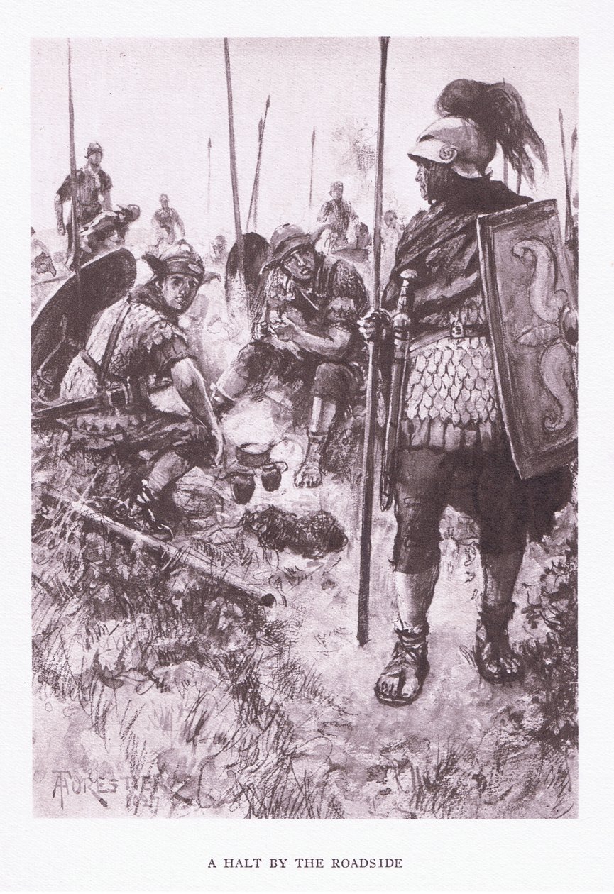Et stop ved vejkanten, illustration fra The Roman Soldier, 1928 af Amedee Forestier