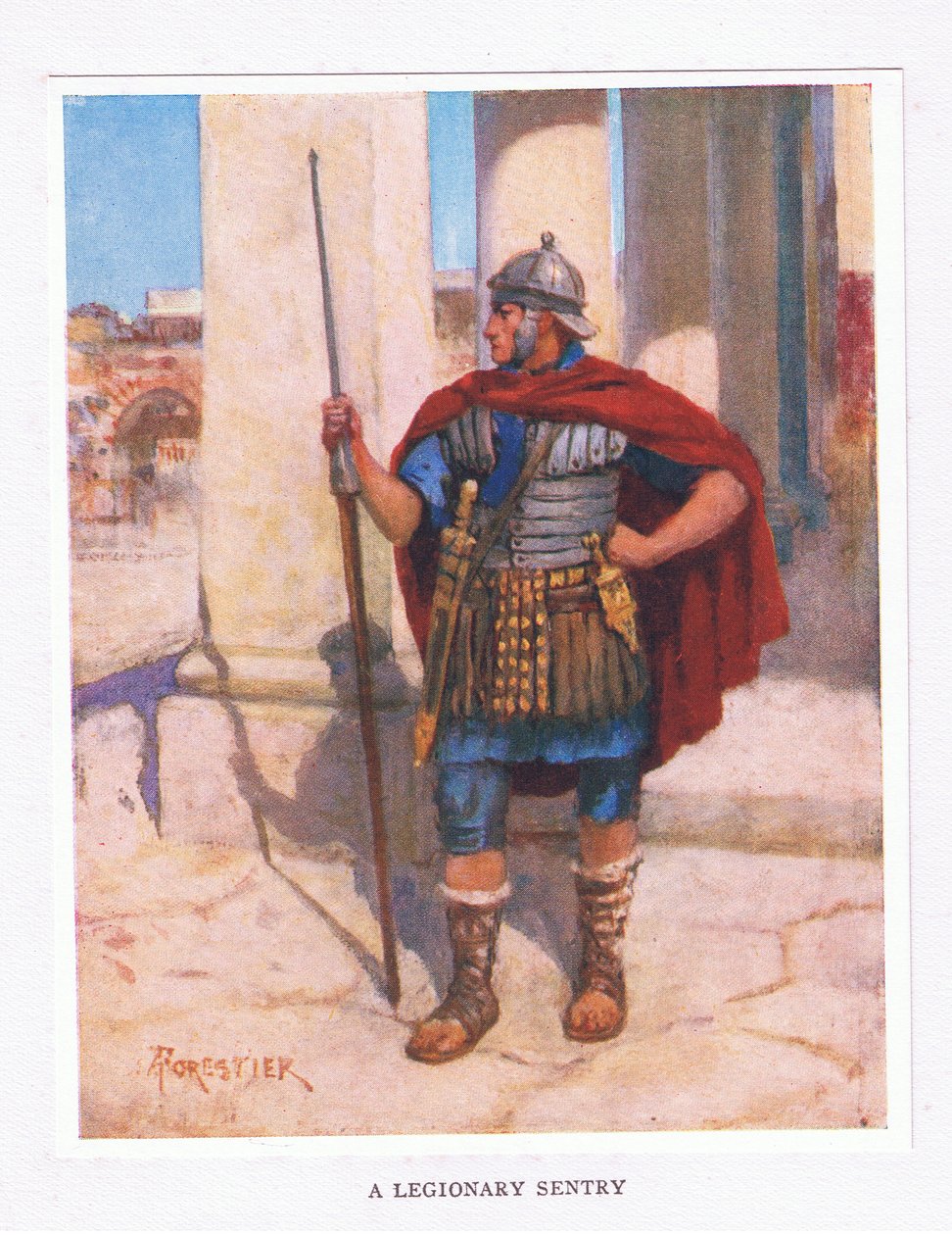 En legionær vagt, illustration fra The Roman Soldier, 1928 af Amedee Forestier