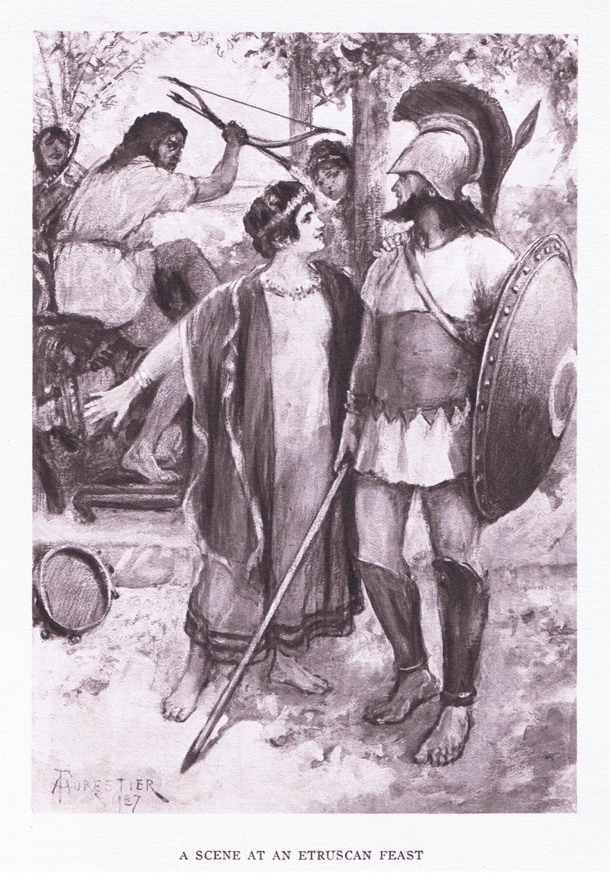 En scene ved en etruskisk fest, illustration fra The Roman Soldier, 1928 af Amedee Forestier