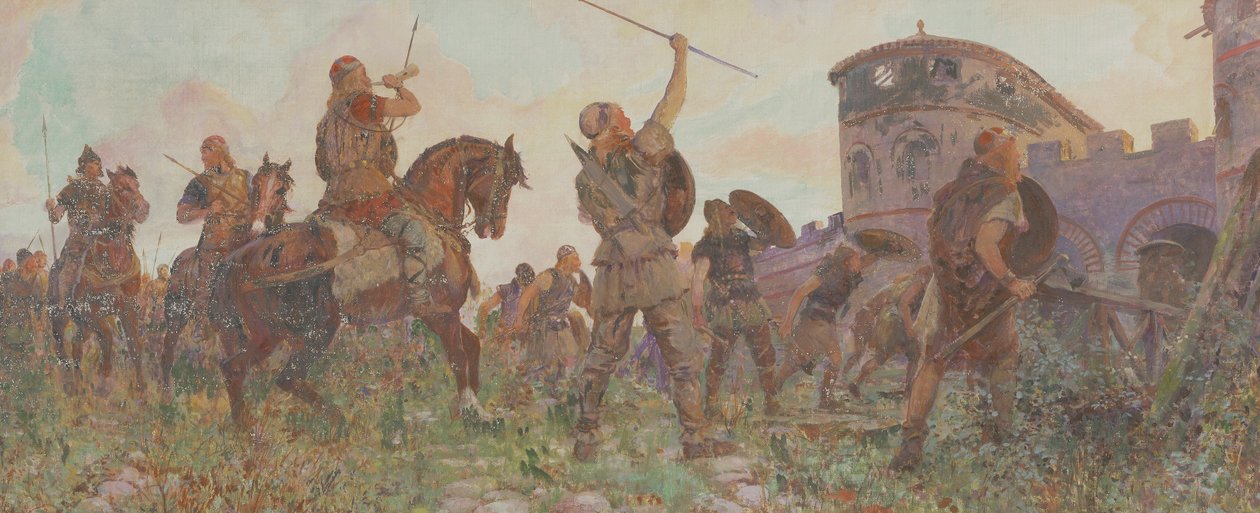 Saksernes ankomst til London, c530 e.Kr., c1912 af Amedee Forestier