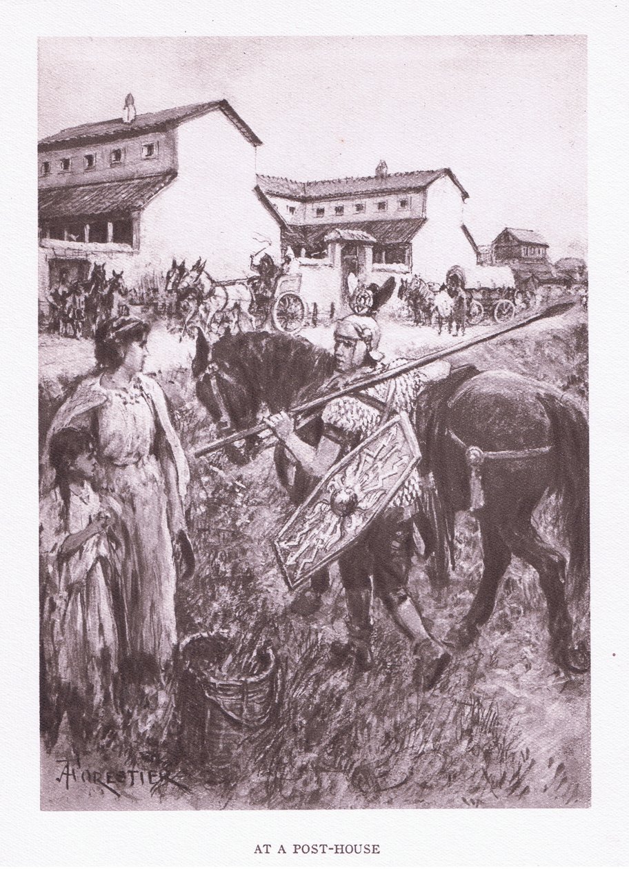 På et posthus, illustration fra Den romerske soldat, 1928 af Amedee Forestier