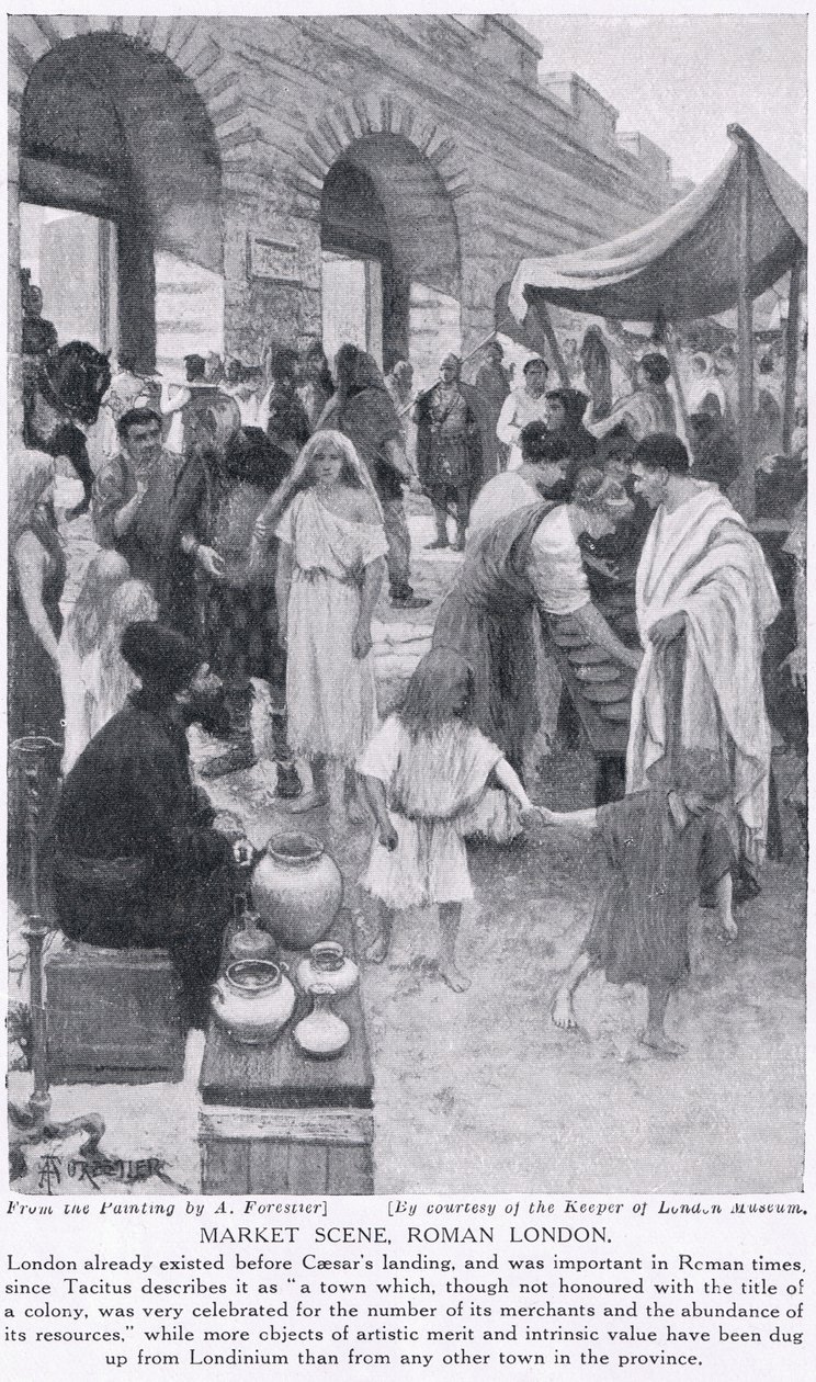 Romersk markedsscene, London, illustration fra 