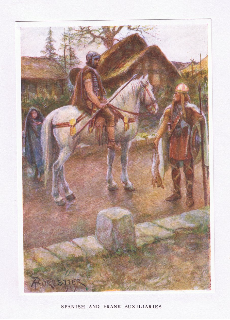 Spanske og franke medhjælpere, illustration fra The Roman Soldier, 1928 af Amedee Forestier