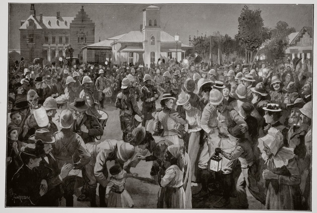 Den britiske besættelse af Bloemfontein - En aftenkoncert på markedspladsen ved Highland Brigades rør af Amedee Forestier