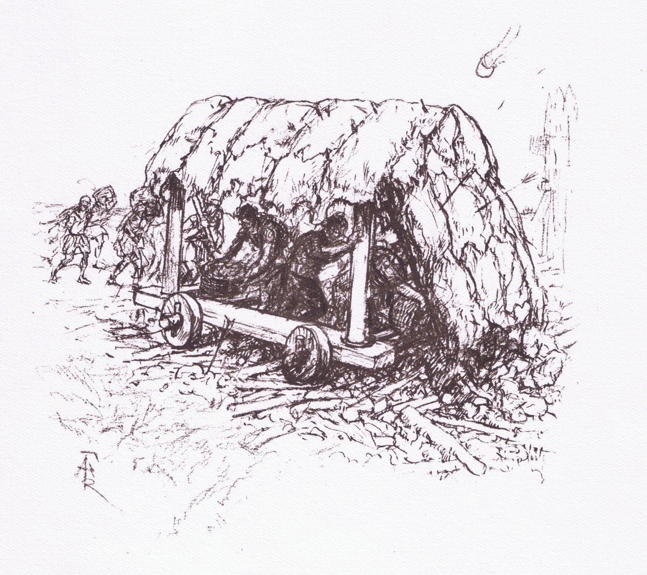 Skildpadden, en feltmaskine, illustration fra The Roman Soldier, 1928 af Amedee Forestier