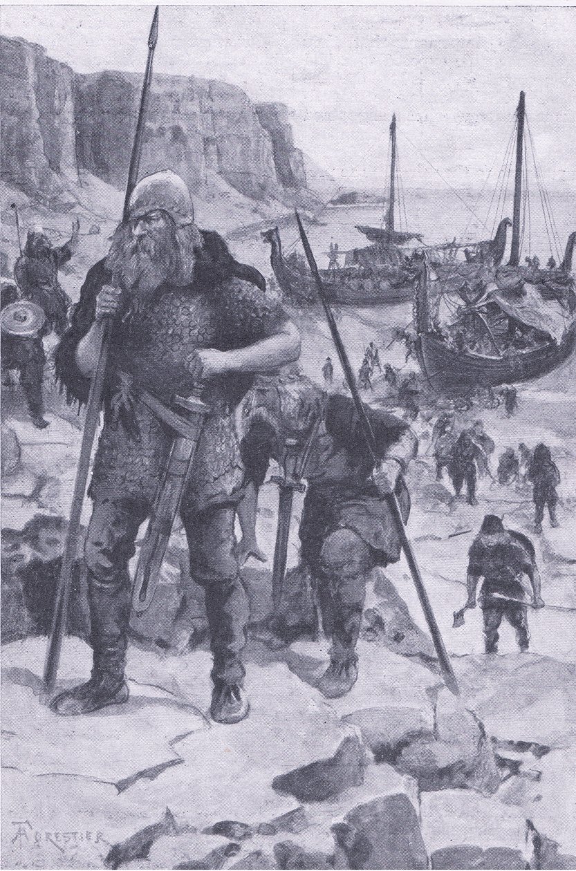 Vikingerne finder Amerika, fra My Magazine, pub.1922 (litho) af Amedee Forestier