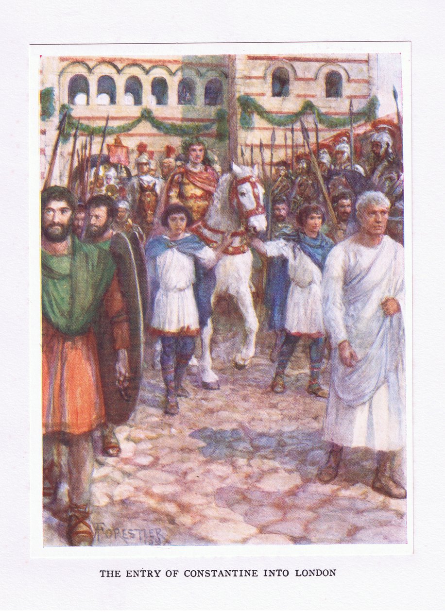 Konstantins indtog i London, illustration fra The Roman Soldier, 1928 af Amedee Forestier