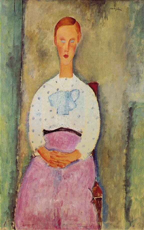 Ung pige med polka dot bodice af Amedeo Modigliani