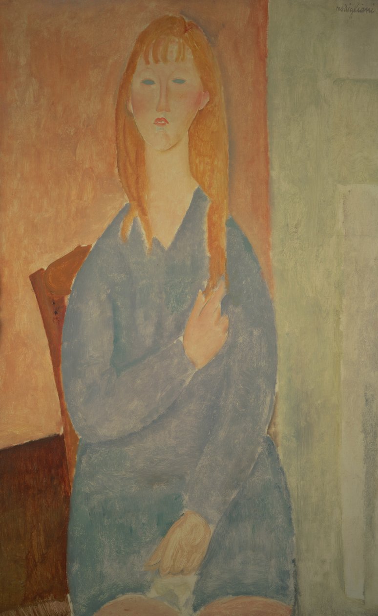 Pige i blå kjole af Amedeo Modigliani