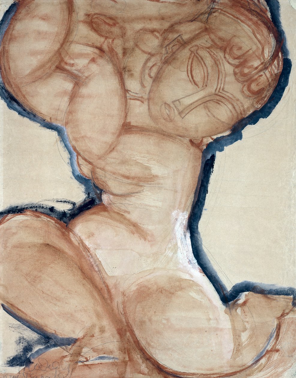 Pink karyatide med en blå kant, ca. 1913 af Amedeo Modigliani